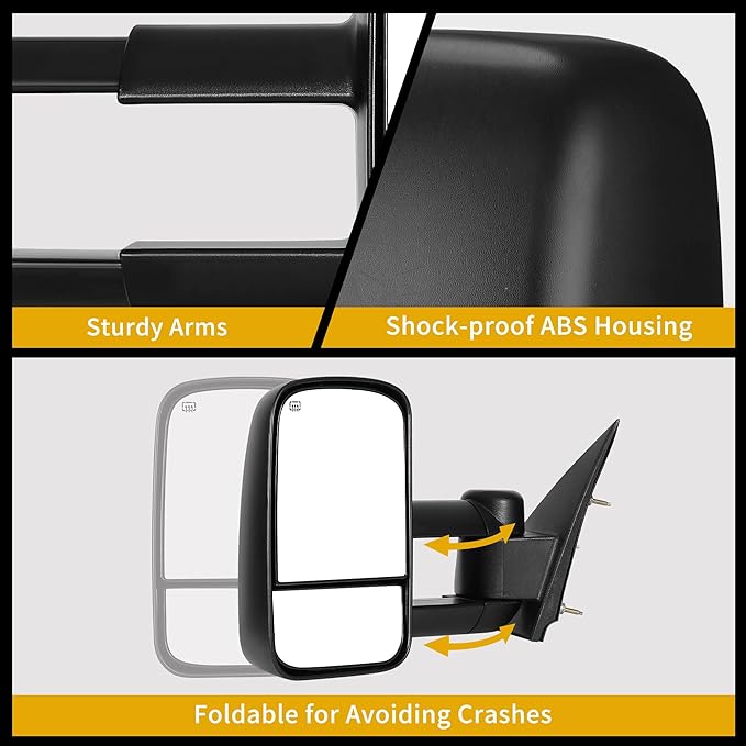 DWVO Towing Mirrors Compatible with 2015-2018 Silverado Sierra 2500 HD 3500 HD, 2014-2018 Chevy Silverado GMC Sierra 1500, Heated Telescoping Power Control Manually Folding Side Mirror