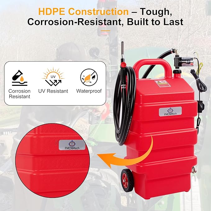 16 Gallon Portable Fuel Caddy with 12V Electric Pump, Forward & Reverse Fuel Transfer Tank for Gasoline, Diesel, and Kerosene, HDPE Fuel Tank with Wheels for Lawn Tractors, Boats, ATVs, and Garage Use