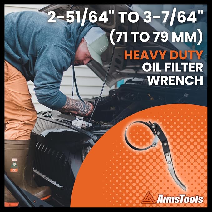 Oil Filter Wrench Tool with Positive Grip Handle for Cars & Motorcycles Multi-Purpose Removal Tool from 2-51/64 inch to 3-7/64 inch(71 mm to 79 mm), Auto Repair Tool