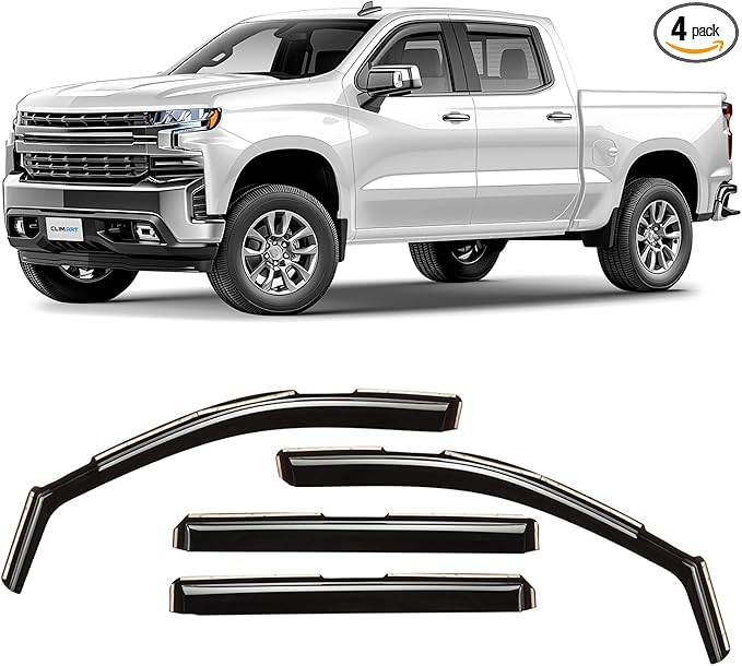 CLIM ART in-Channel Incredibly Durable Rain Guards for Chevrolet (Chevy) Silverado/GMC Sierra 1500 2019-2026 Crew Cab, Original Window Deflectors, Vent Window Visors, Truck Accessories, 4pcs- 619003LP