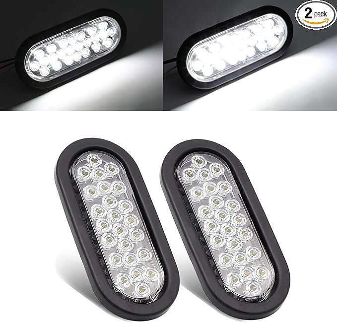 6 Inch Oval White 24 LED Bright Clearance Lights Sealed Side Marker Bulb Tail Reverse Backup Universal Trailer RV Truck Lorry 12v DC (Pack of 2)
