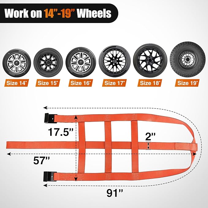Nilight 2Pcs Tow Dolly Basket Straps with Flat Hook for 14”-19” Tires Car Heavy Duty Wheel 11128LBS Break Strength with 2 Axle for Trailer
