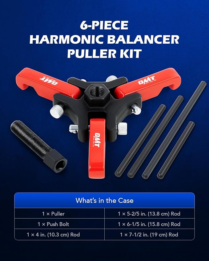 Orion Motor Tech Harmonic Balancer Puller Kit, Adjustable 3-Jaw Puller Set for Removing Harmonic Dampers & Balancers, 3-Jaw Pulley Puller Set Compatible with Chevy GM Chrysler Cadillac Ford More, Red