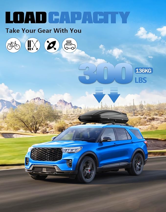 FengYu 300lb Roof Rack Cross Bars Compatible with Ford Explorer 2020 2021 2022 2023 2024 2025 2026, Lockable Heavy Duty Aluminum Roof Rails Crossbars Cargo Bars Canoe Rooftop Black Carrier Luggage