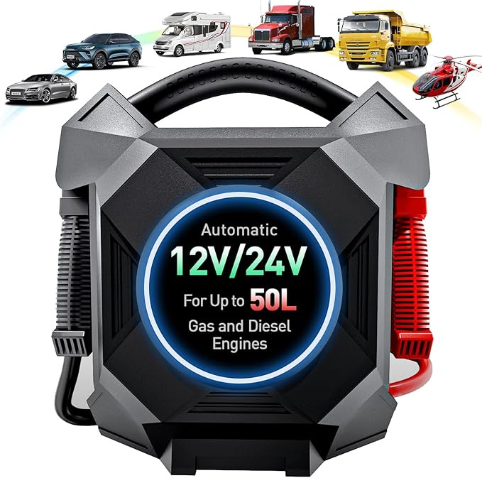 YULU CAT-797 Ultra-Powerful Jump Starter - 30000A 12V/24V Battery Booster Pack with Commercial Jumper Cables Outdoor Lighting DC/USB Power for Diesel Engines up to 50-Liters Home Backup, Emergency