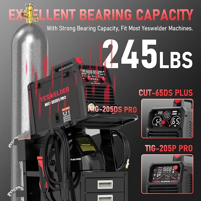 YESWELDER Welding Cart with 3 Drawers for MIG Welder TIG Welder and Plasma Cutter, Heavy Duty Large Storage 360° Rolling Welding Trolley