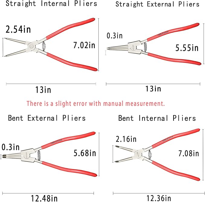TOOLEAGUE 4 Pcs Snap Ring Pliers Set, Circlip Pliers, 13 inches Internal/External Heavy Duty for Ring Remover Retaining Straight Bent Lock Ring Pliers Set