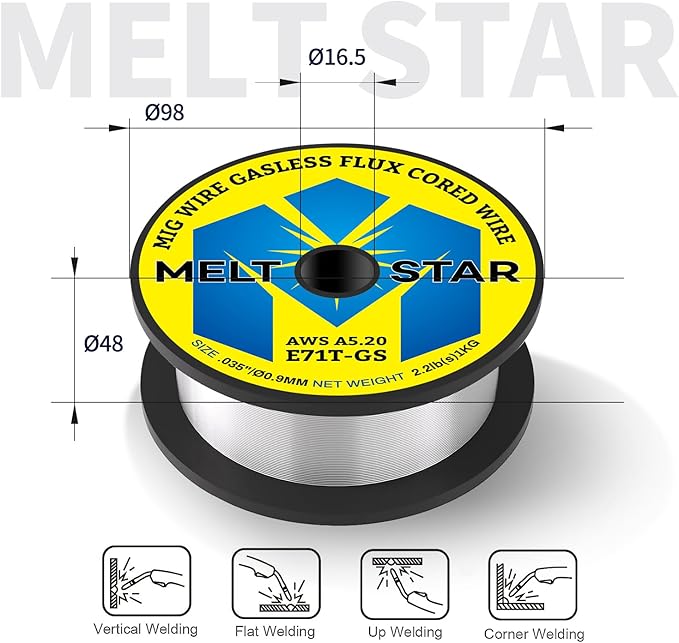 Flux Core Welding Wire, E71T-GS .035" 2-Pound Spool Gasless Mild Carbon Steel Mig Welding Wire - 1Pack