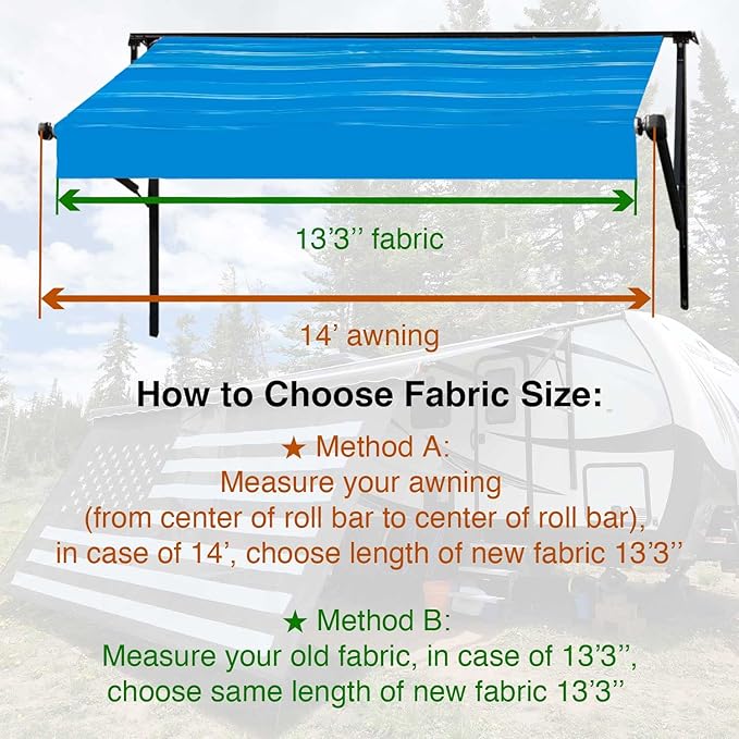 Leaveshade RV Awning Fabric Replacement Camper Trailer Awning Fabric Super Heavy Vinyl Coated Polyester 13'3''(Fit for 14' Awning)- Blue Wave