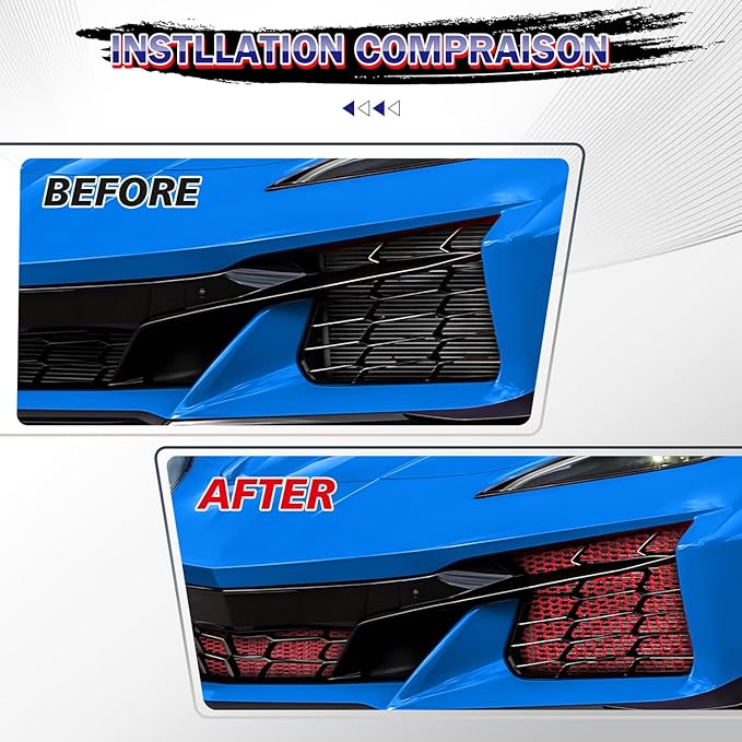 3Pcs Red Upgraded Front Radiator Guards Grille,Aluminum Body Bumper OEM Style Front Outer Grill Guard Protection Screens Grille Vents Insert Mesh Set for Corvette C8 Z06 2023+/E-Ray 2024+