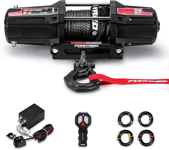 FieryRed ATV/UTV Winch 12V 5500 lb Electric Winch with Synthetic Rope, with Wireless Remote Control Hawse Aluminium Fairlead & Mounting Bracket, Waterproof IP67
