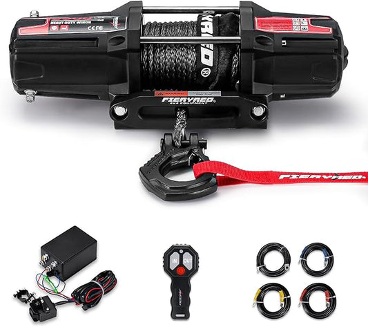 FieryRed ATV/UTV Winch 12V 5500 lb Electric Winch with Synthetic Rope, with Wireless Remote Control Hawse Aluminium Fairlead & Mounting Bracket, Waterproof IP67