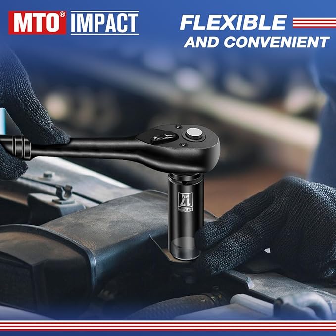 MTO 1/2" Drive 17mm Deep Impact Socket, 6 Pt. Metric Socket, CR-MO Steel & Anti-Corrosion Coating for Heavy-Duty Use
