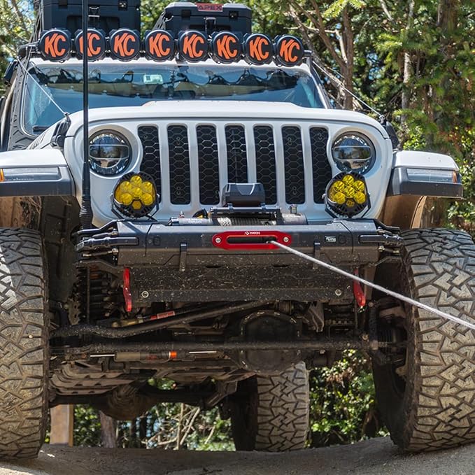 RUGCEL WINCH 13500lb Waterproof Electric Truck Winch 12V Synthetic Black Rope Winch with Hawse Fairlead,Wired Handle and 2 Wireless Remote,for Trailer and Wrangler in Car Lift