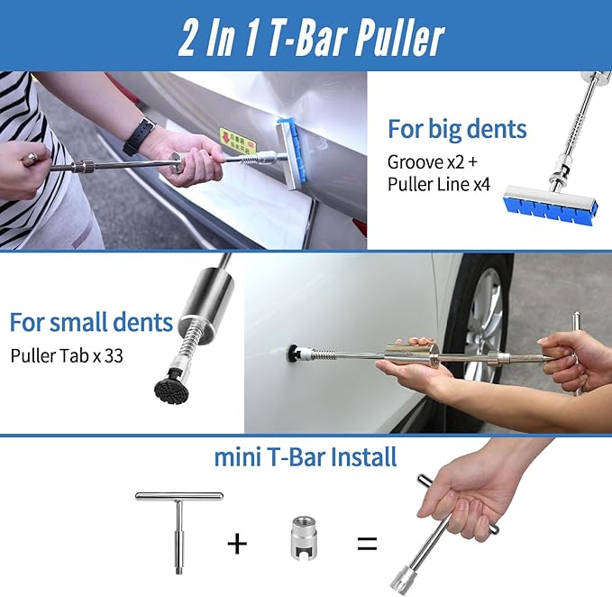 Super PDR Car Dent Repair Kit – Dent Remover Tool for Car with Dent Lifter &Slide Hammer Dent Puller &Bridge Puller Glue Gun and Suction Cup for Car Body Repair, Appliance Dent or Hail Damage