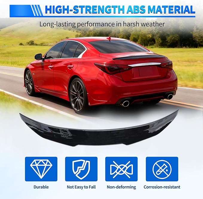 Nilight Spoiler Fit for Infiniti Q50 4 Door Sedan 2014 2015 2016 2017 2018 2019 2020 2021 2022 2023 2024 Spoilers for Cars Rear Spoiler Wing ABS Rear Trunk Lip Accessories No-Drill, Glossy Black