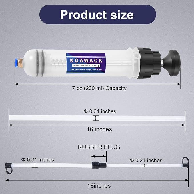 Fluid Extractor Pump, Manual Oil Extractor for Cars, ATVs & Lawn Mowers - Oil Transfer Pump with Flexible Hoses, Brake/Transmission Fluid Extractor, Oil Change Tools 7 oz (200 ml)