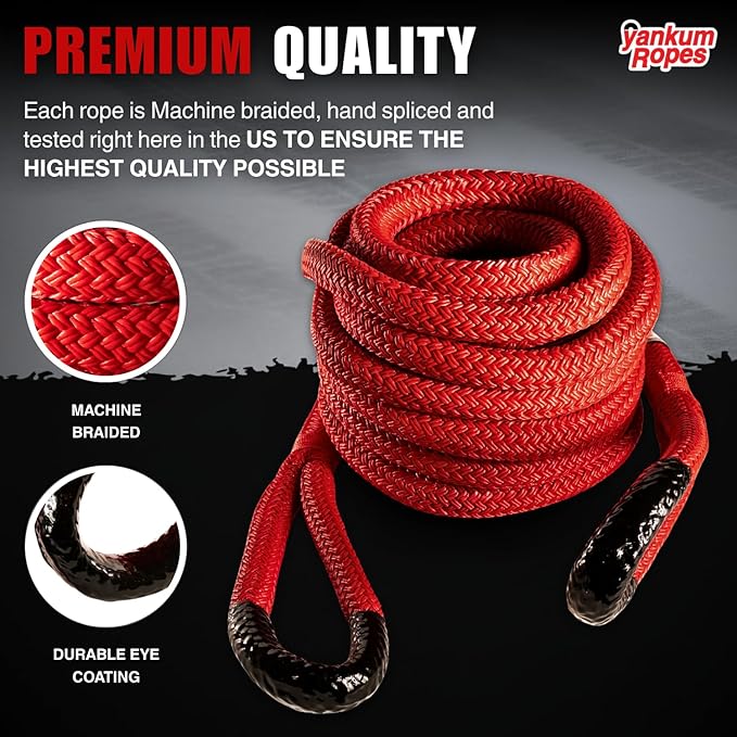 Yankum Kinetic Recovery Rope - Heavy Duty 1" x 30' Tow Rope, Off-Road & Vehicle Recovery, Kinetic Energy Ropes for 4x4, Jeep, and Trucks, Made in USA – Rattler Series