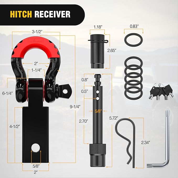 Nilight 3" x 20' Recovery Tow Strap Kit with 2" Hitch Receiver and 3/4" Anti-Theft D-Ring Shackles Storage Bag Heavy Duty Tow Rope for Car Truck SUV ATV (MBS 31500LBS)