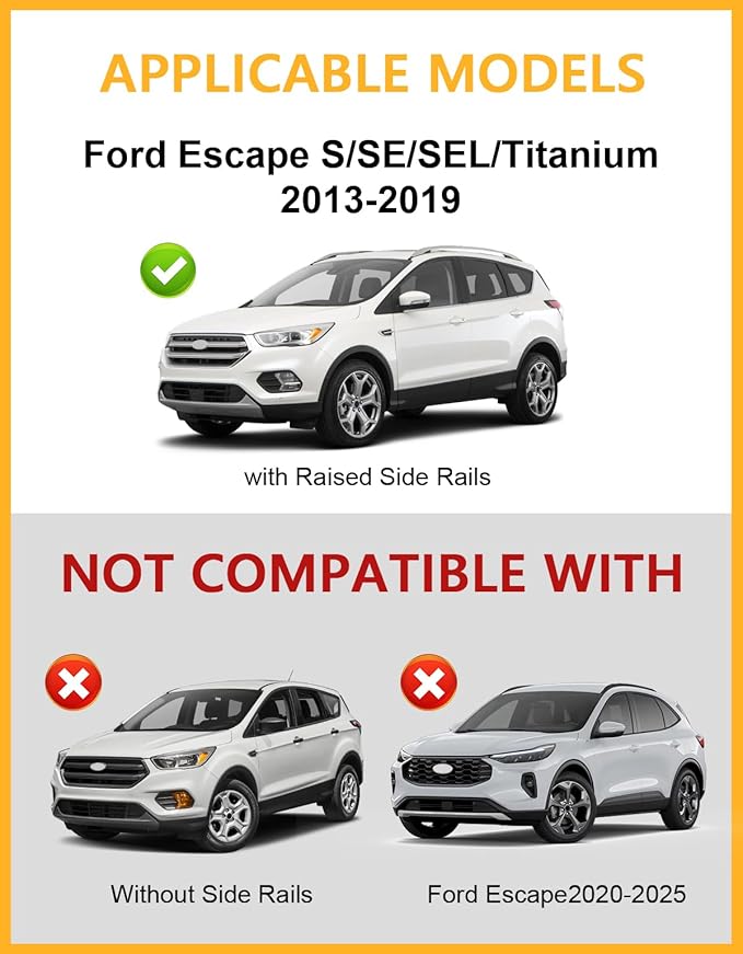 Tuyoung All-Aluminum Roof Racks Cross Bars Compatible with Ford Escape 2013 2014 2015 2016 2017 2018 2019, 220lbs Heavy Duty Aluminum Crossbar Roof Rail Cargo Carrier Rooftop Car Black Accessories