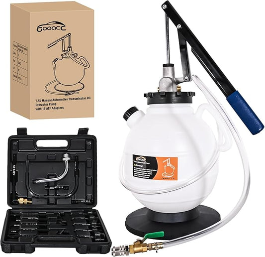 GOOACC Transmission Fluid Pump Kit 7.5L Automotive Manual Oil Pump Extractor ATF Refill Dispenser Transfer Pump with 15 ATF Filler Adapters 2Gal Oil Filling Filler System Fluid Extractor Pump Tool Kit