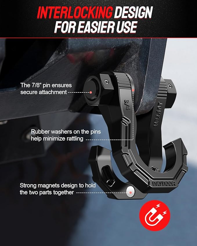 DAYDOOR 3/4" D Ring Shackles, Heavy Duty D Ring Shackles with 7/8 Pin, 45,000 lbs Break Strength Easy Open Towing Shackle for Off-Road Recovery, Winch, Trucks, Jeep, SUV & ATV (2 Pack) (Black)