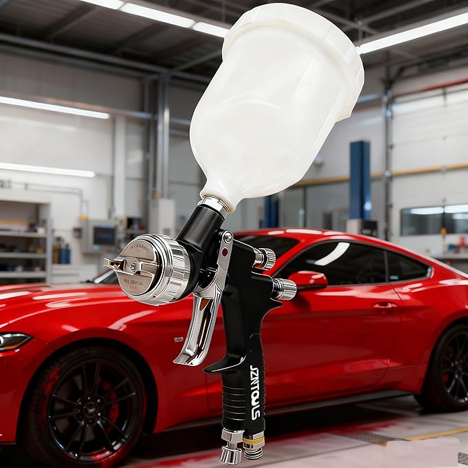 TE20 HVLP Air Spray Gun 1.3mm Nozzles, Car Paint Gun Sprayer,Forged Body, Anodised Finish，Paint Gun for Varnish and Top Coat, with Paint Sprayer Accessories (Black（Plum Blossom Nozzle）)