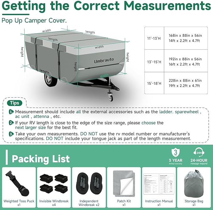 Pop Up Camper Cover Fits 11-13ft High-Wall Tent Trailer: Lightweight Pop Up Trailer Cover Umbrauto Waterproof, 7 Layers Top Breathable Ripstop Windproof