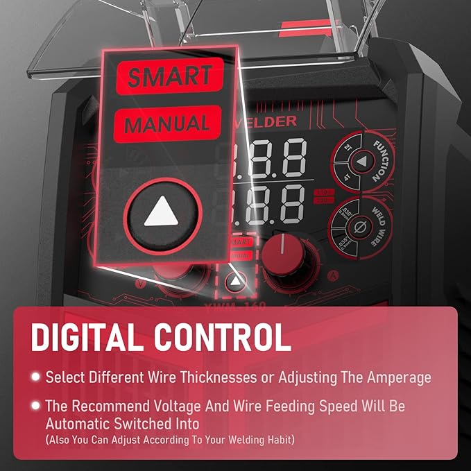 YESWELDER YWM-160 MIG Welder, 4-in-1 Flux Core/MIG/Lift TIG/Stick, Synergic Control 110V/220V 160A Multiprocess Welding Machine & LYG-L600A Auto Darkening Blue Light Blocking Welding Helmet