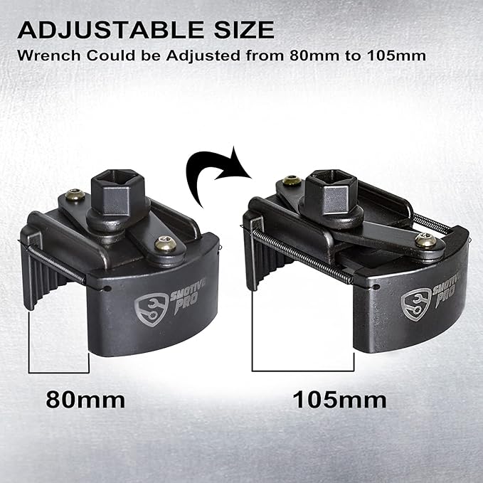 Universal Oil Filter Wrench Set for 80mm-105mm, Adjustable Oil Filter Removal Tool Cap 1/2" with 2 Durable Non Slip Serrated Jaws Special Design