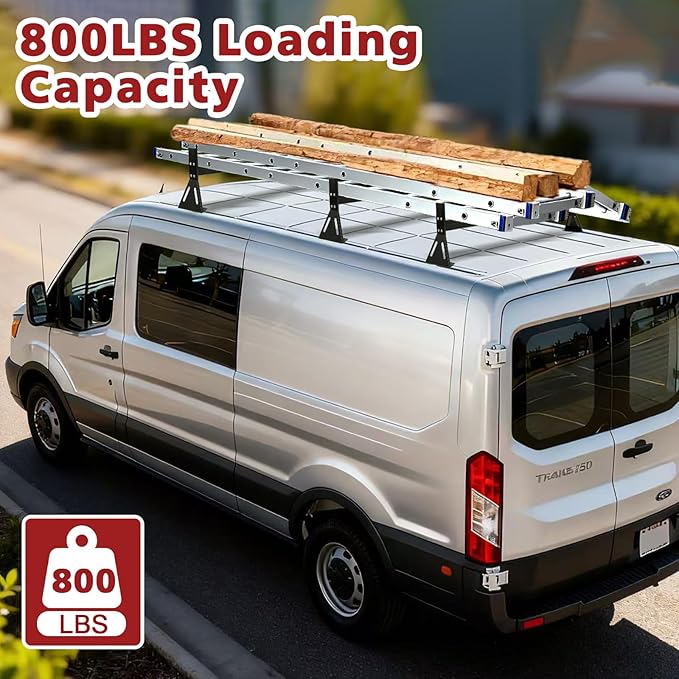 hightall Van Ladder Rack,Adjustable Length 50-61" Van Roof Rack with Cargo Stoppers,Compatible with Ford Transit150/250/350