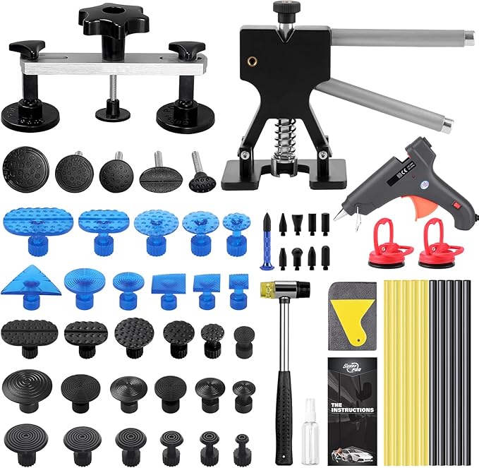 Paintless Dent Repair Kit, Car Dent Removal Tools with Adjustable Dent Lifter, Bridge Puller, Glue Gun & Tabs – Professional Auto Body Dent Puller Kit for Car, Hail & Door Dings