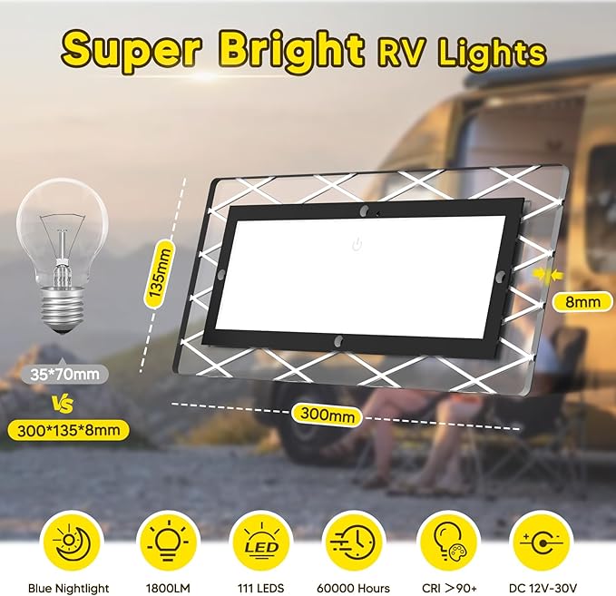 BlueFire 1800LM Bright LED RV Light Interior，DC12-30V Upgraded Brightness RV Ceiling Dome Lights, Dimmable Fixture with 4 Color Temperature for RV Camper Van Motorhome Boat Trailers (Large - 1 Pack)