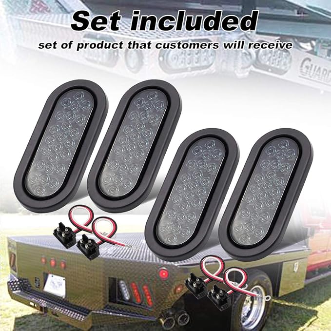 [Pack of 4] 6 Inch Smoked Lens 2 Amber + 2 Red Oval Marker Tail Lights Multi-Function Stop Brake Turn LED for Truck Trailer Tow 12V DC Shockproof 24led