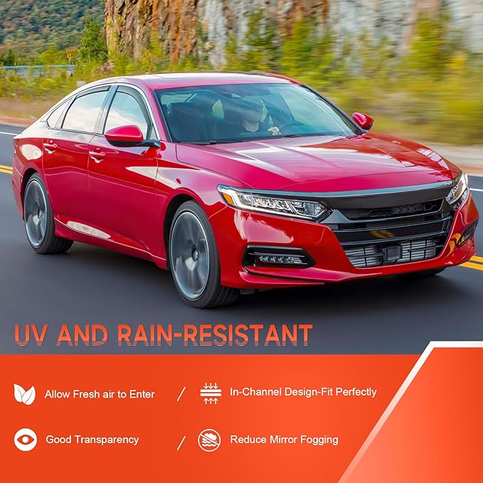 ACLONG in-Channel Rain Guards Compatible with Honda Accord 2018 2019 2020 2021 2022 2023, Black Window Deflectors Window Visor Side Shatterproof Sun Visor, 4-Pieces Set