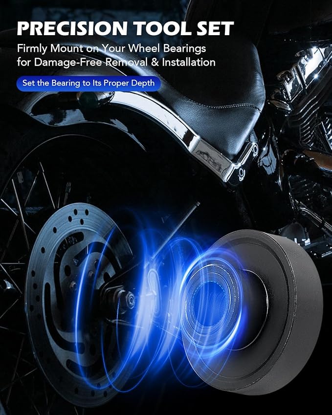 Orion Motor Tech Wheel Bearing Puller Tool Kit Compatible with Harley Davidson Motorcycles, Wheel Bearing Removal & Installation Tool for 3/4" 1" 25mm Bearings, 18pc Harley Wheel Bearing Tool