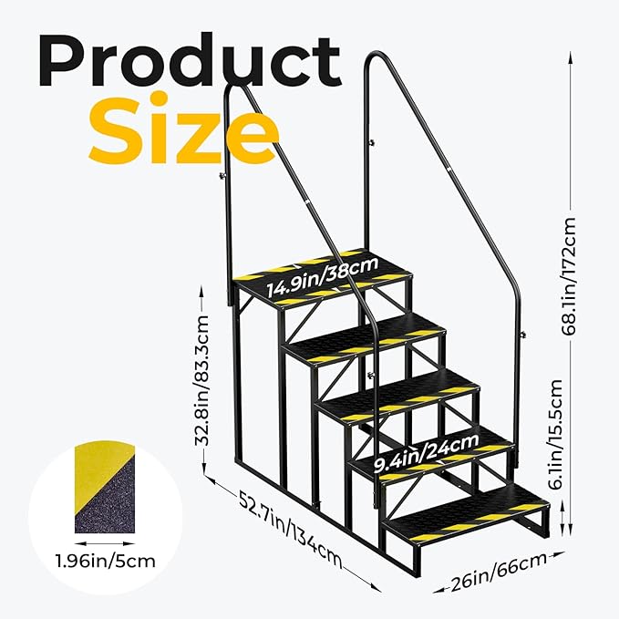 RV Steps with Handrails, 5 Step Hot Tub Stairs, Upgrade Anti-Slip RV Stairs Steps for Safety in and Out of RV, Camper, Mobile Home