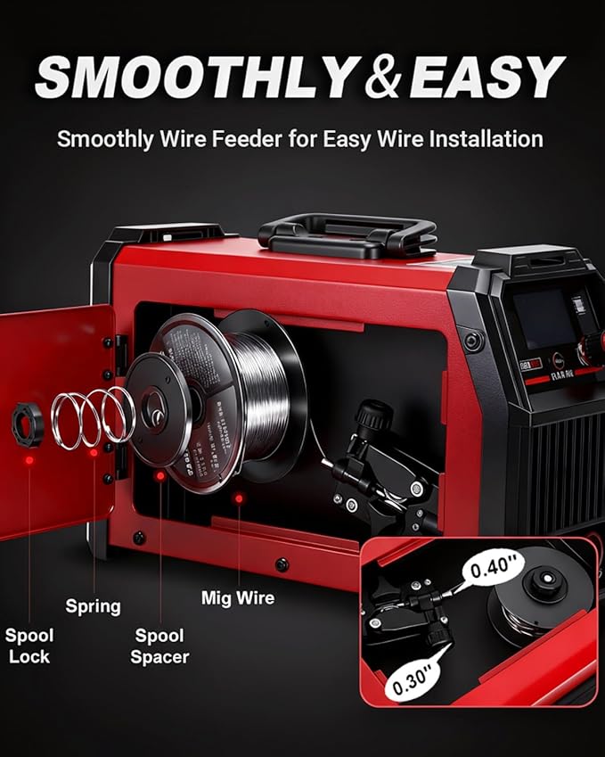 BESTMIG 135A MIG Welder - 3-in-1 Flux Core Welder, MIG/Lift TIG/Stick Welding Machine - Portable IGBT Inverter - 110V with Welder Helmet and Gloves (Red Black, MIG 135A Welder)