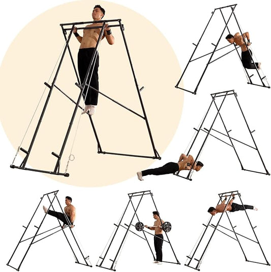 KT Rust-resistant Tall Pull Up Dip Station Squat Rack Foldable Power Tower Stable Multifunctional Exercise Machine Durable Home Gym Strength Training Fitness Equipment Portable Indoor Outdoor Free Standing