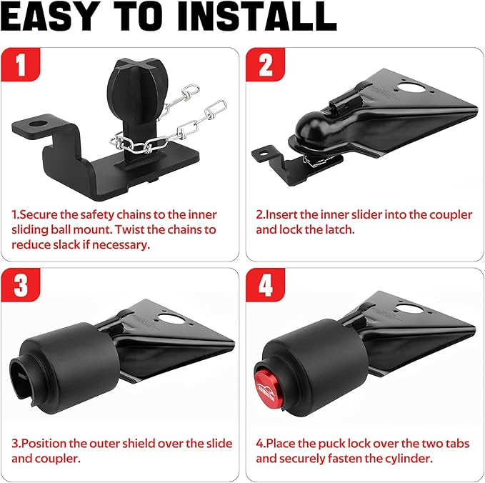 Trailer Lock fits 2 5/16 Couplers,Heavy Duty Trailer Tongue Coupler Lock Anti Theft for RV Travel/Utility/Pickup/Boat/Camper Trailer-Red