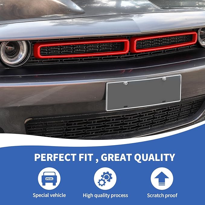 Front Grille Inserts Grill Guard Compatible with 2015-2023 Dodge Challenger Exterior Accessories, Red