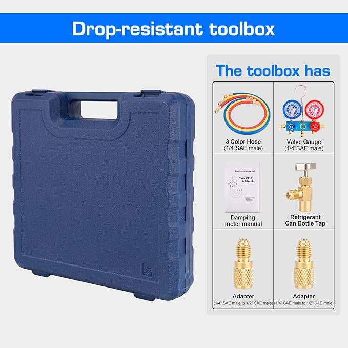 AC Vacuum Pump and Gauge Set - HVAC Vacuum Pump Kit with R134a Gauge Set, 3CFM 1/4HP Single Stage Rotary Vane Pump for AC Maintenance, Automotive Air Conditioning & Refrigeration