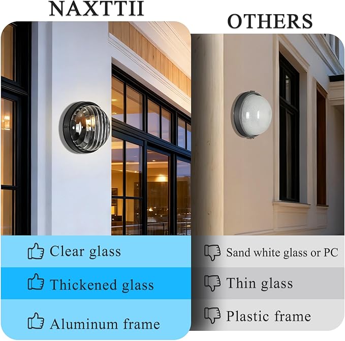 10 Inch Bulkhead Light Fixture Aluminum Bulkhead Ceiling Light with Thickened Clear Glass Waterproof Outdoor Wall Lights for Porch Basement Balcony or Sauna Room E26 Socket UL Listed