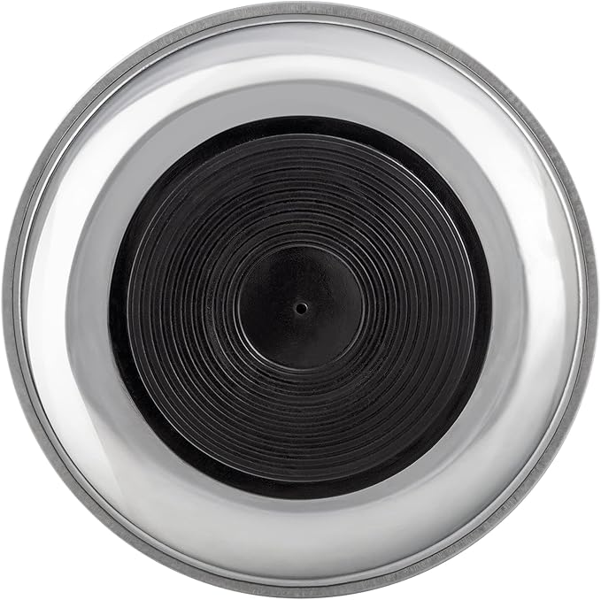 Myers Tire Supply Heavy Gauge Polished Steel 6 inch Round Magnetic Trays w/Strong Magnet | Great for Mechanics and DIY, Set of 4