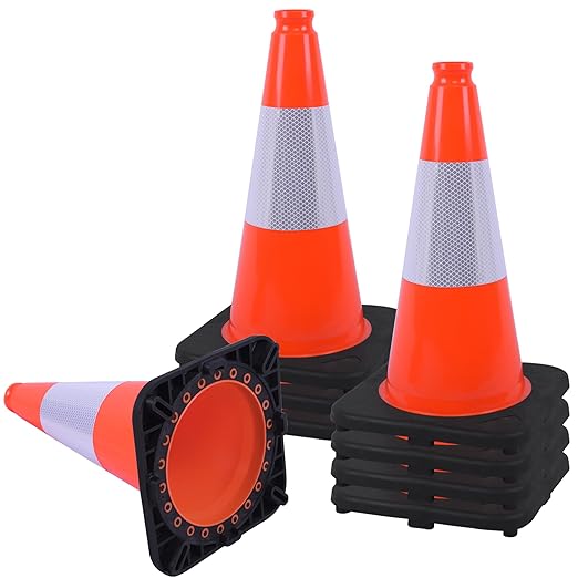 OrangeStar 8Pack 18" Orange Traffic Safety Cones, PVC Parking Cone Construction Cones w/Reflective Collar Heavy Duty Rubber Base for Driving Practice, Parking Lots and Roadwork