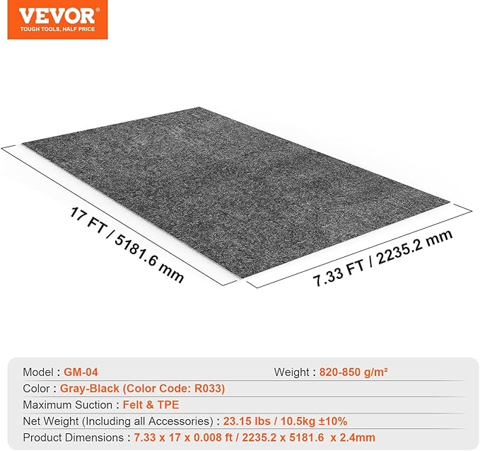 VEVOR Car Garage Mat, 7.4'x17', Shields Against Water, Snow, Rain, Mud, Oil, Durable Slip-Resistant Floor Cover with TPE Leak-Proof Backing, Simple to Maintain & Customizable Size