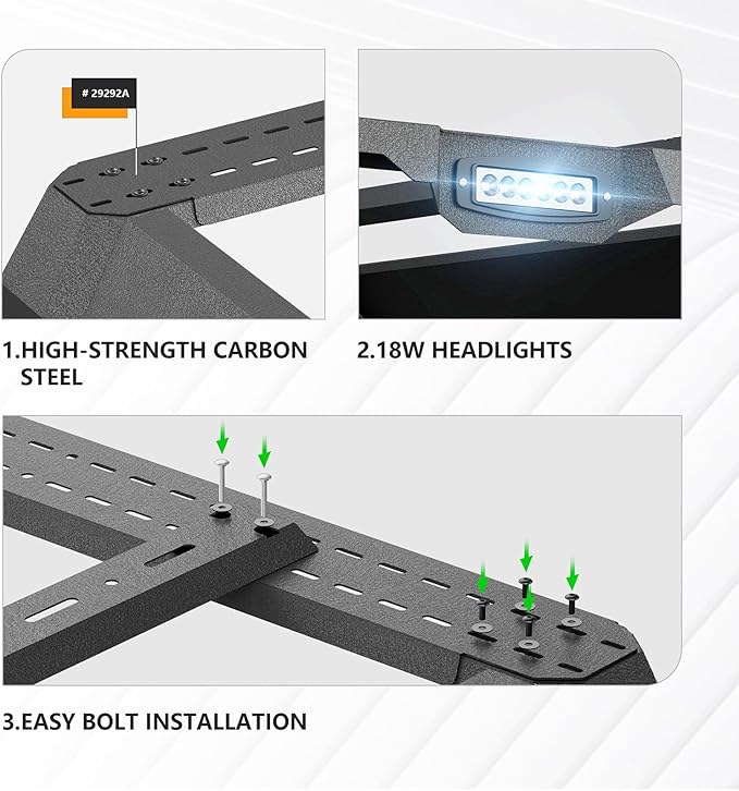 22" High Overland Bed Racks Truck Cargo Carrier Compatible with 2020-2026 Gladiator JT with LED Lights and Bed Rails, Full-Size Truck Rear Ladder Rack Back Cross Bars