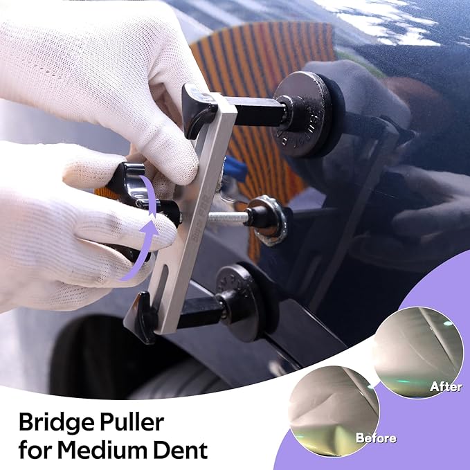 Paintless Dent Repair Kit with Slide Hammer – Auto Dent Puller Tool Set with Multi-Size Heads, Line Board,100W Glue Gun & Storage Bag for Car Door,Hood,Body,Roof