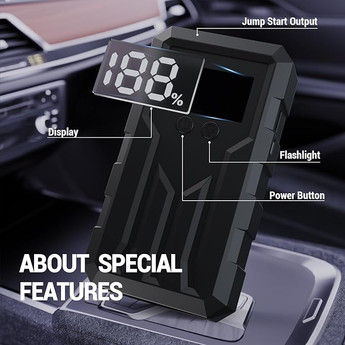 Jump Starter 4000A Peak, Portable Car Battery Jump Starter for 9L Gas 8L Diesel Engines, Power Pack with LED Flashlight, USB Quick Charge, Auto Battery Charger for Cars, Trucks, SUV, Gifts for Men