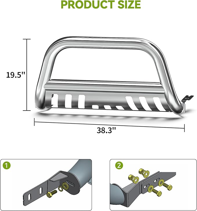 AUTOSAVER88 Bull Bar Compatible for Ford 2004-2023 F150 F-150, Push Front Bumper Grill, Bull Bar w/3" Tube,Stainless Grille Guard with Skid Plate Chrome